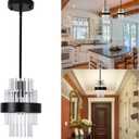 Pendant Light Fixtures, 7inch Modern Glass Pendant Lights, Matte Black Kitchen Island Lighting, Height Adjustable Pendant Lighting (Matte Black, 1 Pack)