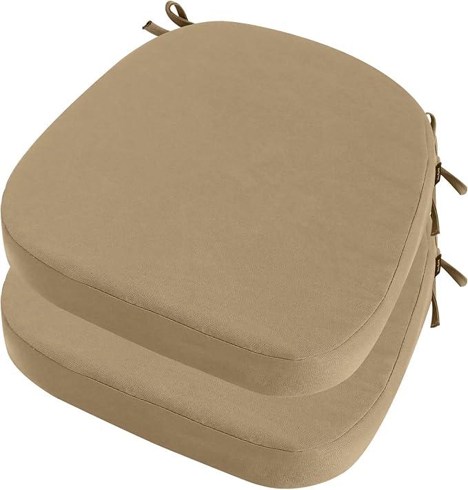 idee-home Outdoor Chair Cushions Set of 2, 17" x 17" Thick D-Shaped Patio Furniture Outdoor Seat Cushions Waterproof with Ties, Dining Pads