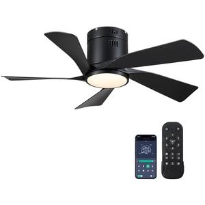CHESUR Black Ceiling Fans with Lights - 36" Flush Mount Low Profile Ceiling Fan with Remote/App, Dimmable and 3CCT, Reversible, Modern Ceiling Fan Light for Indoor Bedroom, Kids Room