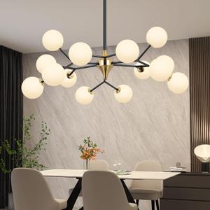 COCOSTAR Black and Gold Dining Room Chandelier, 15 Lights Modern Sputnik Chandelier for Kitchen Island Living Room Bedroom, Ceiling Light Fixture Over Table, G9 Base