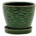 Napco Assorted Designs Red Green Yellow 4.25 x 5 Ceramic Planter Pot with Saucer; Set 3