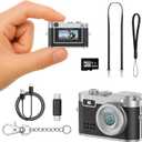 Mini Digital Camera, 1080P HD Tiny Retro Keychain Camera with 32GB Card, 0.96" Screen & OTG Adapter, Vintage Compact Micro Pocket Camera for Travel, Concert, Study Recording, Ideal Gift, Black