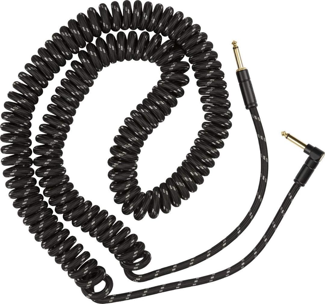 Fender Deluxe Series Coiled Instrument Cable, Guitar Cable, Guitar Accessories, Straight/Angle, Black Tweed, 30ft