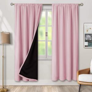 Pink Blackout Curtains for Bedroom Kids Room 2 Panels Set, Full Light Blocking Thermal Insulated Grommet Nursery Window Treatment Drapes with Black Liner, 52x84 Inch