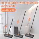 3 in 1 Floor Scrub Brush,Floor Scrubber with Squeegee and Tweezer, Push Broom with Long Handle,Heavy-Duty Stiff 90 Bristle Broom for Patio,Shower, Garage,Deck,Tile, Concrete & Wood Surface
