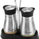 Accmor Salt and Pepper Shakers Set with Holder, 4 oz Stainless Steel Salt Pepper Shaker Containers with Glass Bottom for Kitchen Cooking, BBQ, Bar, Table, RV, Camp