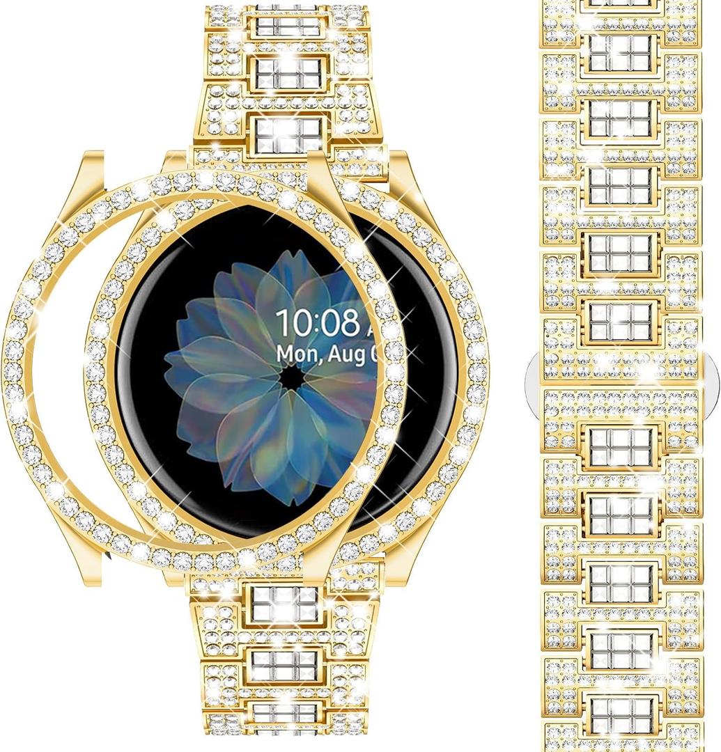 SUPOIX Band with Case Compatible for Samsung Galaxy Watch 8/7/6 40mm 44mm, 20mm Women Bling Replacement Strap & PC Protective Bumper Face Cover for Galaxy Watch 8/7/6 (Size Optional)