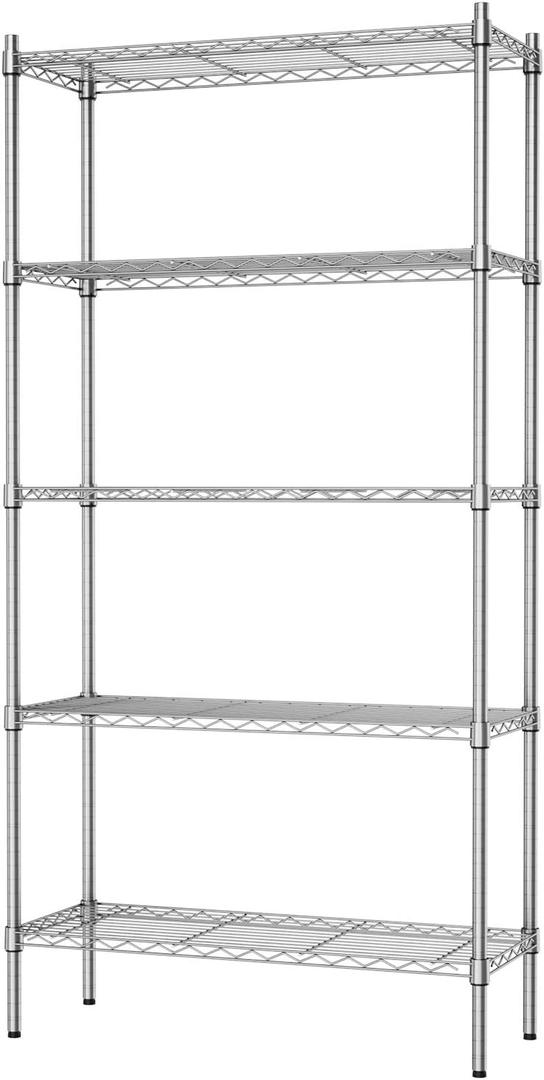 Auslar 5-Shelf Storage Shelves Heavy Duty 5 Tiers Standing Large Shelving Units Adjustable Metal Organizer Wire Rack, 14" x 36" x 72", Chrome
