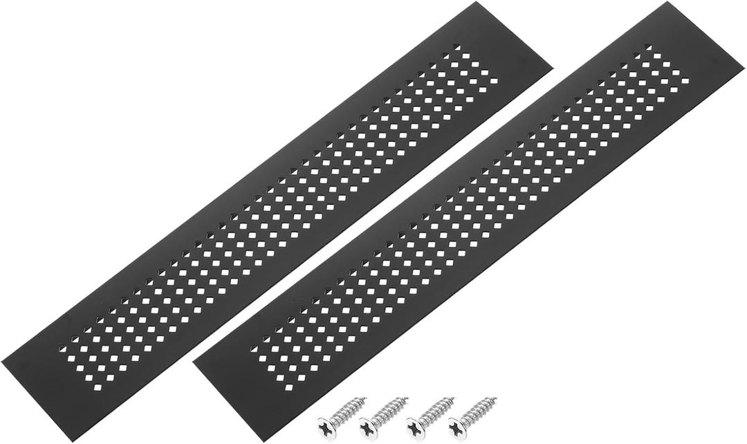PATIKIL 12 x 2 Inch Door Air Vent Cover, 2 Pcs Aluminum Grille Ventilation Cover Louvered Diamond Hole with Mounting Screws for Cabinet Wardrobe Door, Black