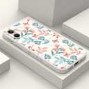 for iPhone 12 Case Fashion Flower Slim Soft Liquid Silicone Rubber Phone Cover for iPhone 12 6.1 inch, Leaf White