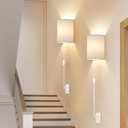 Plug in Wall Sconces Set of Two: Wall Lights with On/Off Switch - Stepless Color Temperature Wall Mount Lamps - Fabric Linen Wall Sconce for Bedroom Living Room & Hallway- Indoor Corded Wall Sconces