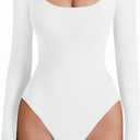 Avidlove Bodysuits for Women Long Sleeve Body Suits Womens Scoop Neck Bodysuit Double Lined Tops (White, L)