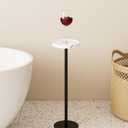 Drink Table, Small Pedestal Side Table, Round Cocktail Table, Circle Accent End Table with Metal Base, for Small Spaces (1, White Marble)