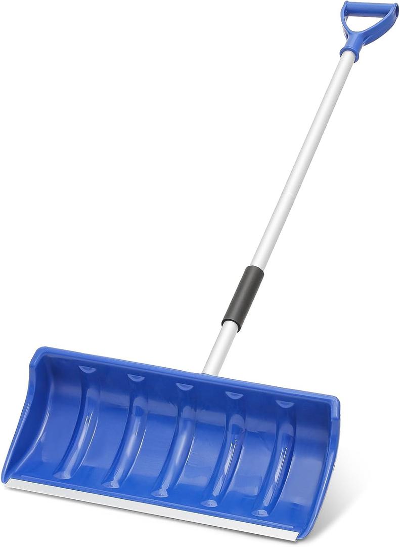 MoNiBloom Snow Shovel with 21.5 Inch Blade, 54" Long Snow Removal with D-Grip Handle for Sideway and Driveway, Blue