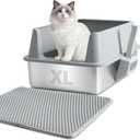 XL Stainless Steel Litter Box with Lid, Extra Large High Sided Metal Cat Litter Box with Mat and Scooper, Easy Clean, Non Stick & No Smell