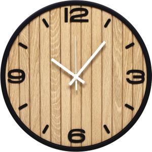 10 Inch Wooden Round Wall Clock, Non-Ticking Quartz Decorative Analog Clocks Battery Operated for Apartment, Living Room, Bedroom, Hallway, Classroom - Gifts for Family and Friends (Black)