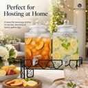Dual 2.5 Gallon Glass Beverage Dispenser Set with Stainless Steel Spigots, Metal Stand & 2 Drip Trays – Hammered Mason Jar Style Drink Dispensers for Parties, Water, Iced Tea, Lemonade & More