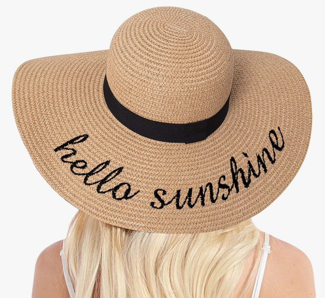 Double Couple Womens Straw Hat Wide Brim Floppy Beach Sun Hat for Women UPF 50+ Adjustable Strap Vacation