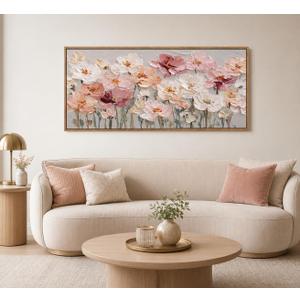 3D Framed Textured Pink Flower Canvas Wall Art 20x40In