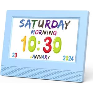 Kids Digital Alarm Clock Colorful, 7" Large LED Time Display Children's Sleep Trainer, Eye-Caring Digital Clock for Girls Boys Bedrooms Bedside, 17 Alarm Clock Settings Easy to Use Kids Birthday Gift (Blue)