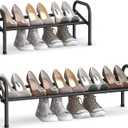SONGMICS Expandable Shoe Rack, 1 Tier Shoe Rack Shelf, Adjustable Shoe Organizer Storage for 10 Pairs of Shoes, Metal Free Standing Shoe Racks for Closet, Front Door Entryway, Easy Assembly, Ink Black