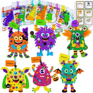 Winlyn 24 Sets Halloween Fall Crafts Kits for Kids DIY Monster Ornaments Foam Monster Crafts Arts and Crafts for Kids Classroom Art Activities Party Favors