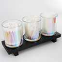 3 Pack Qtip Holder,Apothecary Jars for Cotton Balls,Swabs,Floss Picks,Hair Ties,Glass Bathroom Organizers and Storage Container with Lids Tray Set,Bathroom Vanity Accessories Decor (Black)