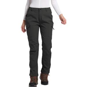 Women's Polar Fleece Lined Waterproof Hiking Pants Insulated Softshell Warm Outdoor Winter Snow Ski Pants (Black), Medium