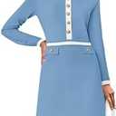 ZESICA Women's Fall Long Sleeve Bodycon Sweater Dress Crewneck Button Knit Color Block Party Mini Dresses (Medium, Black)