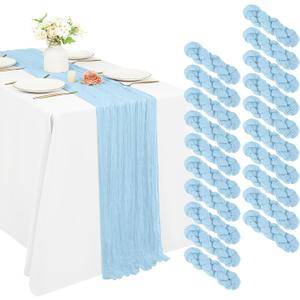 20 Pack Cheesecloth Table Runner 17 x 108 inch Long Boho Gauze Table Runners Semi Sheer Table Runner for Wedding Decor, Baby Shower, Birthday Party, Banquet (Light Blue)