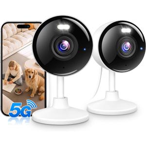 2K Cameras for Home Security, 5G & 2.4G WiFi Security Camera Indoor Outdoor for Baby Pet Dog Cat Nanny, 2-Way Audio, Color Night Vision, Siren, 24/7 Local Recording, IP65, Work with Alexa, K07-2P
