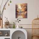 AEHIE Vintage Fall Lake Wall Art Decor, Rustic Fall Farmhouse Framed Canvas Wall Art, Autumn Forest Trees Landscape Decorations for Home Bedroom Living Room11x14