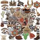 Vitalcozy 60 Pcs Western Iron on Patches Bulk for Hats Trucker Hat Patches Cowboy Vintage Embroidered Country Applique Sew for Clothes Jackets Backpacks DIY Clothing Jeans Accessories