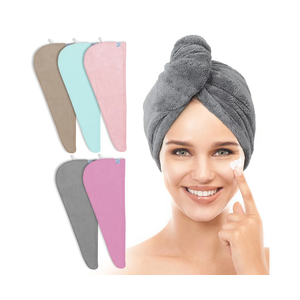 TENSTARS 5 Pack Thicken Microfiber Hair Towel Wrap for Women - Elastic Loop Design - 320GSM Coral Velvet - Quick Dry Hair Turban - 11x28 Inch, Color: Cream+White+Brown+Light Teal+Grey