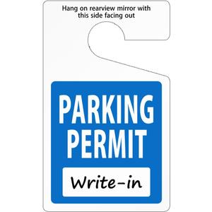 SmartSign (Pack of 50) Write-in Parking Permit Hang Tag | 5 x 3 inch 35 mil Plastic, Standard Rearview Mirror Hang Tags, Blue, Black and White