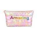 Hiroyuki Iridescent Makeup Bag, Cute Cosmetic Bag, Large Capacity Travel Pouch (Amazing, pink)
