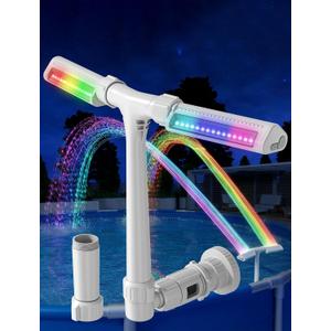 POOLHOUR Pool Fountain with 10 Colors Rainbow Lights for Above Ground/Inground Pools, Dual-Head Adjustable Pool Waterfall & Pool Sprinkler with Timer, 5000mAh Battery, Remote-Controlled, Grey