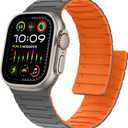 Magnetic Bands Compatible with Apple Watch Band 49/46/45/44/42/41/40/38mm Men Women Silicone Sport Wristband for iWatch Ultra SE Series 11 10 9 8 7 6 5 4 3 (42/44/45/46/49, Grey/Orange)