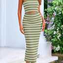 PRETTYGARDEN Womens Summer Beach Sundress Off Shoulder Cut Out Striped Bandeau Bodycon Midi Dress (Striped Army Green White,X-Large) (Green, XL)