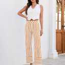 luvamia Striped Jeans for Women Wide Leg High Waisted Trendy Patch Pockets Stretchy Denim Pants Casual Trouser Jeans (Orange, XL)