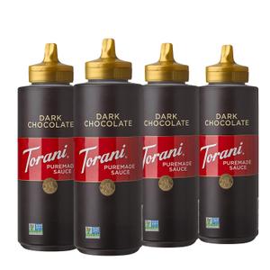 Torani Puremade Sauce, Dark Chocolate, 16.5 Ounces (Pack of 4) (EXP 08/19/27)