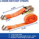 Ratchet Straps (4-Pack), 1 Inch x 16.4 Feet (2200lb Break Strength) with Sturdy Metal Hooks, 1x Work Gloves, Heavy Duty Tie Down Straps for Truck, Cargo Trailer, Motorcycle, Luggage, Moving (Orange)