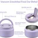BABHAMNESS 13.5oz Soup Thermo for Hot Food Kids Insulated Vacuum Food Jar with Buckle Lid,Wide Mouth Leakproof Stainless Steel Lunch Container with Spoon-Purple