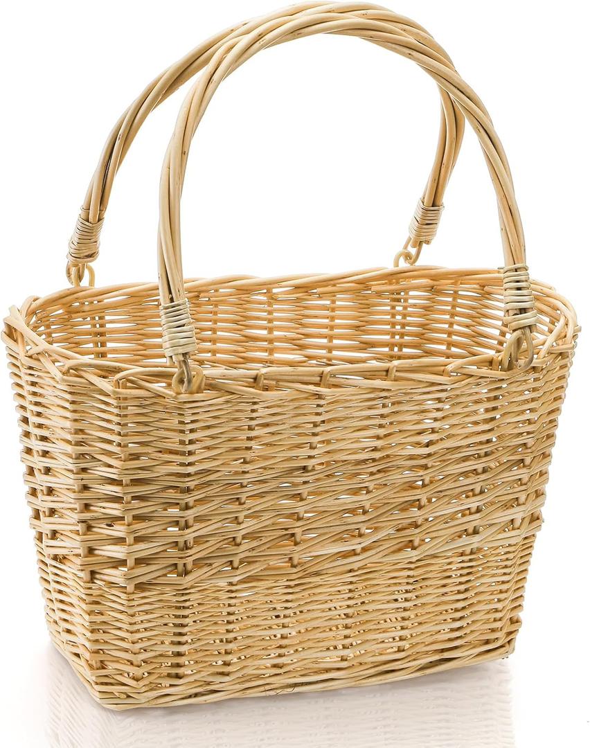 ZEAYEA Wicker Picnic Basket with Handle, Oval Woven Willow Basket, Wicker Storage Gift Basket for Easter, Halloween, Christmas, Egg and Flower Gathering