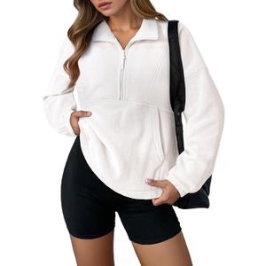 Dokotoo Womens Oversized Sweatshirts Half Zip Pullover Fall Fashion Outfits 2025 Oversized Hoodies Mock Neck Sweatshirt (White, M)