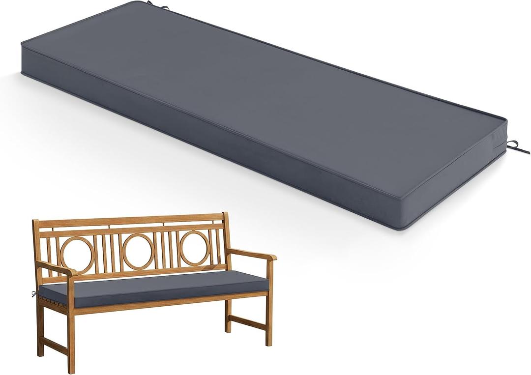 Summsun Outdoor Bench Cushion: Waterproof and Fade Resistant Patio Furniture Cushions - Non-Slip Bench Pad Cushion with Removable Cover for Garden Swing Porch Sofa Settee, 48 x 18 x 3 Inch, Dark Grey
