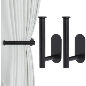 Groleca 2 Pack Adhesive Curtain Holdbacks Curtain Tie Backs Curtain Holdbacks No Drill Curtain Pull Backs Adhesive Curtain Hooks Curtain Holders for Drapes (2, Black)