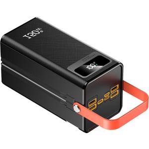 100000mah Power Bank, Fast Charging Portable Charger, with LED Light, with Built-in Cables, 4 Outputs & 3 Inputs, Rechargeable Portable Power Supply for Cell Phones, Random Color