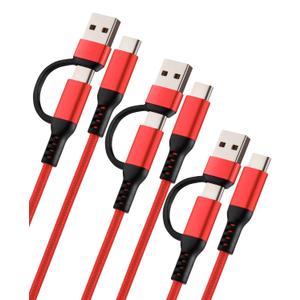 2-in-1 USB C to USB C 60W Fast Charging Cable USB to USB C3Pack 9.8FT  Braided Type C Charger Cord for iPhone 15 16 Pro Max, for Samsung Galaxy S24 S23,Tablets, laptops and More Red