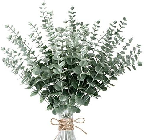 Sggvecsy 10 pcs Eucalyptus Stems Decor Artificial Eucalyptus Leaves Faux Eucalyptus Stems Real Touch Fake Greenery Branches for Wedding Flower Bouquet Centerpiece Home Office Decoration